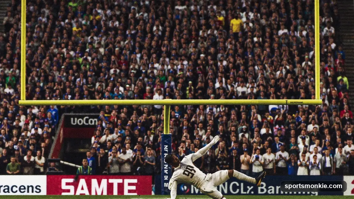 Running back carrying an American football toward the end zone