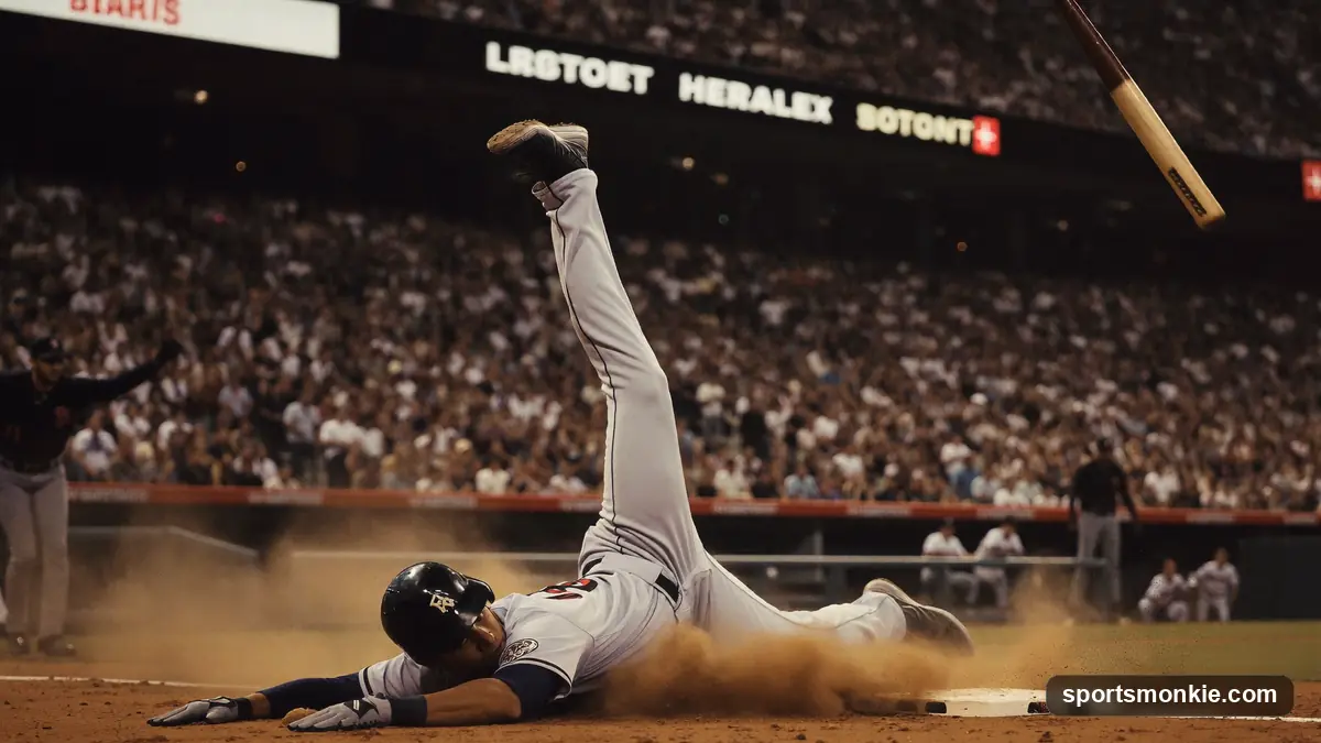 Base runner sliding into second base ahead of the tag