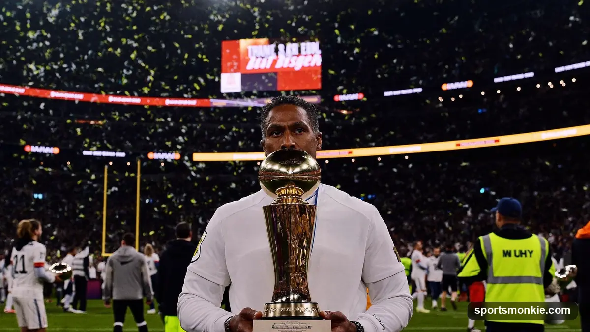 Vince Lombardi Trophy silhouette under stadium lights