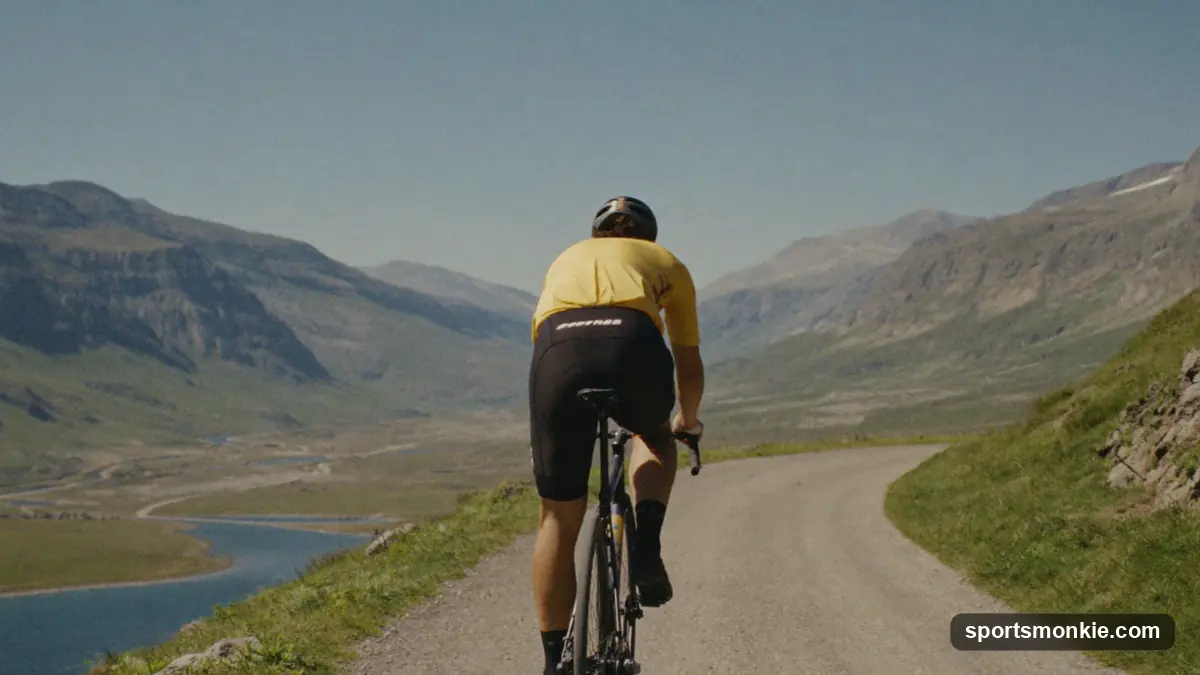 Cyclists riding through a mountain stage of a professional road race