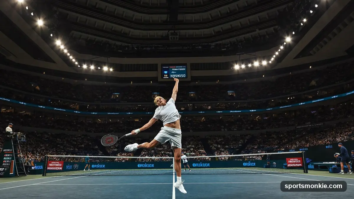 Tennis player holding a world number one trophy on court with a crowd behind