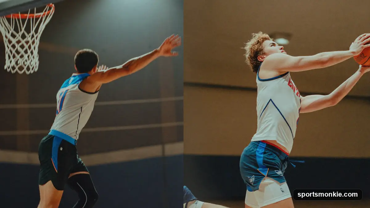 Split image comparing a netball court with a goal ring and a basketball court with a backboard