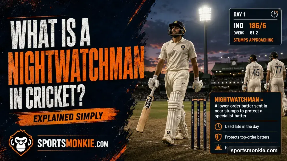 A cricket batter walking out under floodlights late in a day's play as a nightwatchman