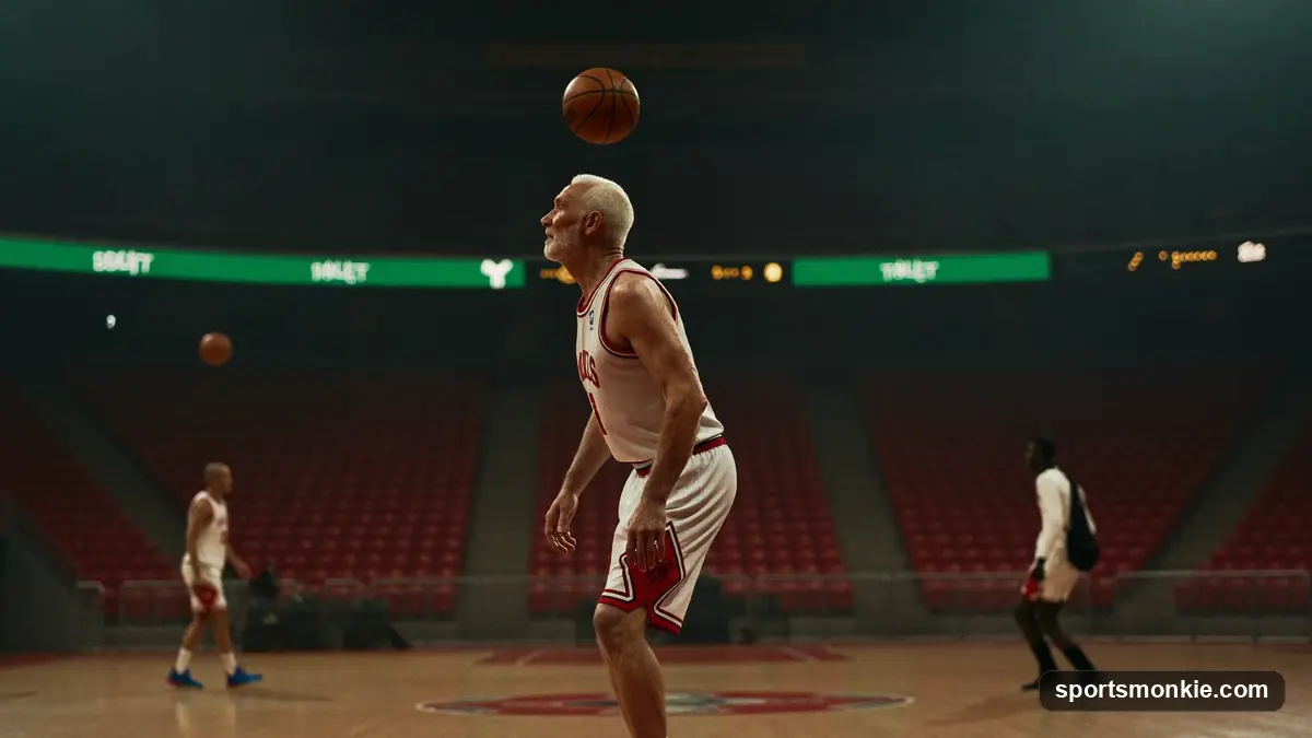 A veteran basketball player resting on the bench during a game