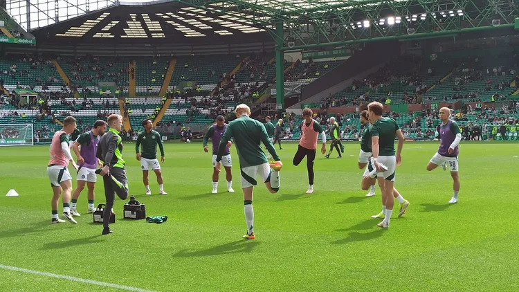 File photo from August 2024 of Celtic players warming up at Celtic Park on a match day. Callum Osmand does not appear in it and it does not show the Hearts match.