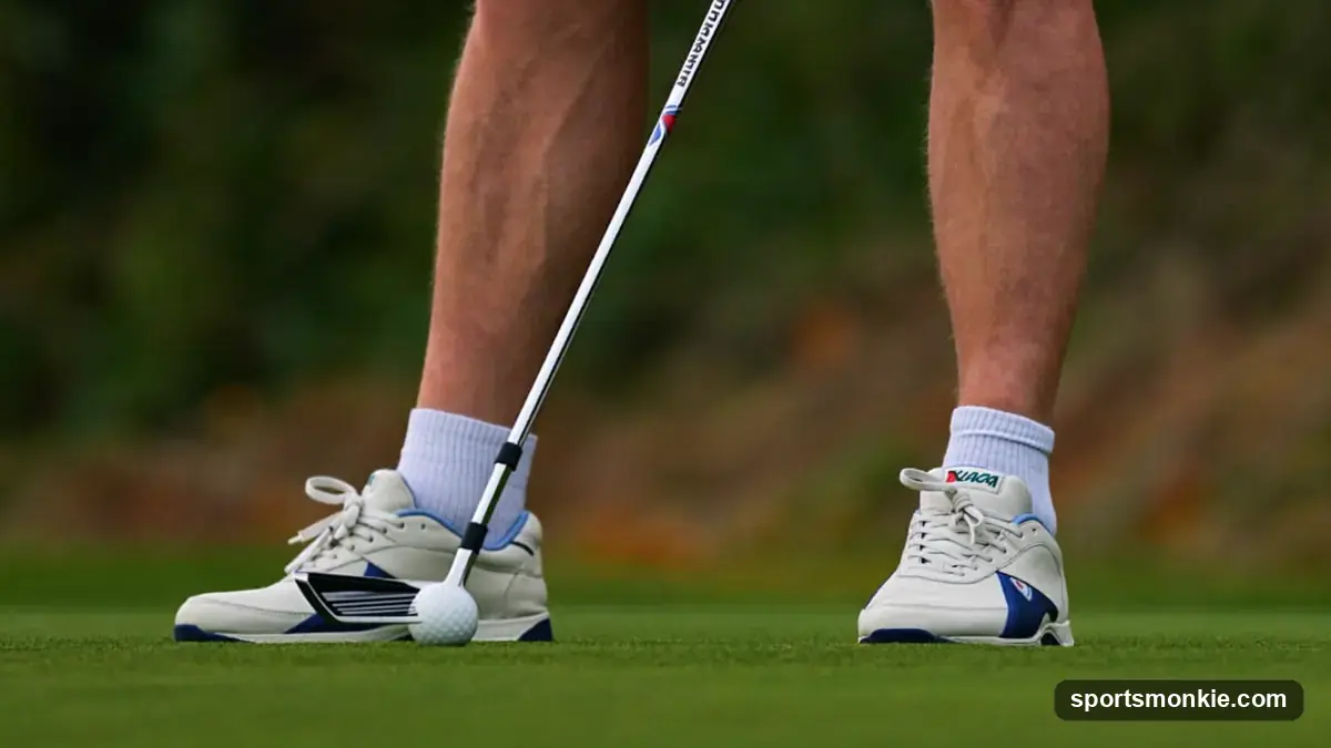 Down-the-line view of a golfer's club moving outside the swing plane on the downswing