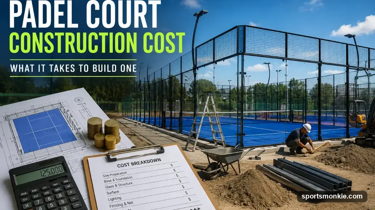 Padel court construction cost breakdown showing glass enclosure, turf and lighting