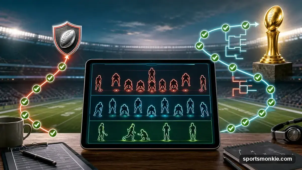 Football scoreboard representing a genre of perfect-season NFL roster-building games