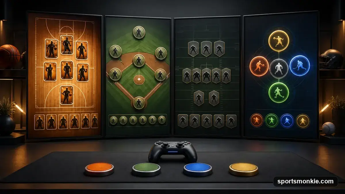 Multiple basketball scoreboards representing different perfect-season roster-building games