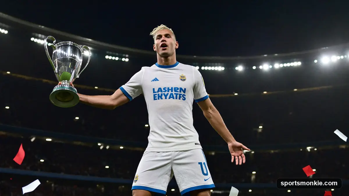 Premier League footballer holding an individual player of the year award trophy