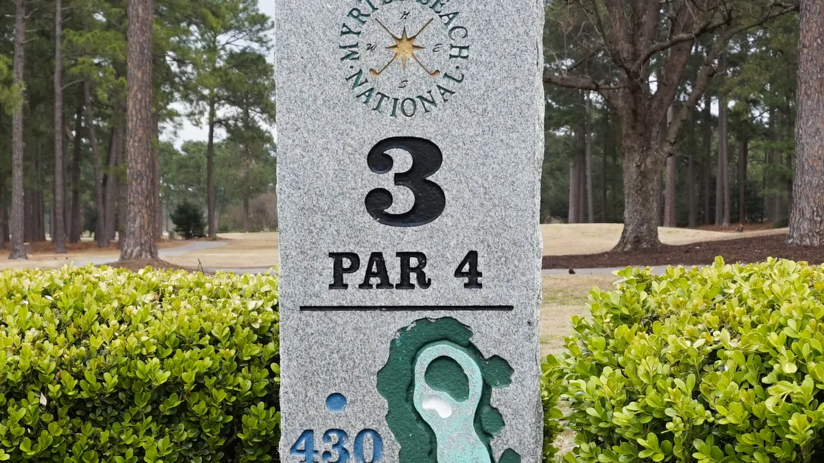 File photo from 9 March 2019: the third hole of the West Course at Myrtle Beach National, another Grand Strand course in Myrtle Beach. It does not show The Dunes Golf and Beach Club, where the Classic is played. The cropped 16:9 derivative is offered under the same CC BY-SA 4.0 licence as the original.