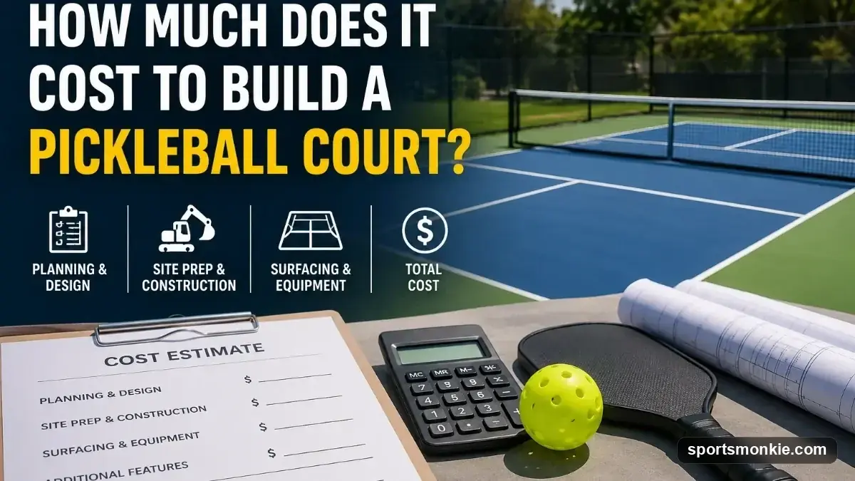 A newly built outdoor pickleball court with blue and green acrylic surface and perimeter fencing