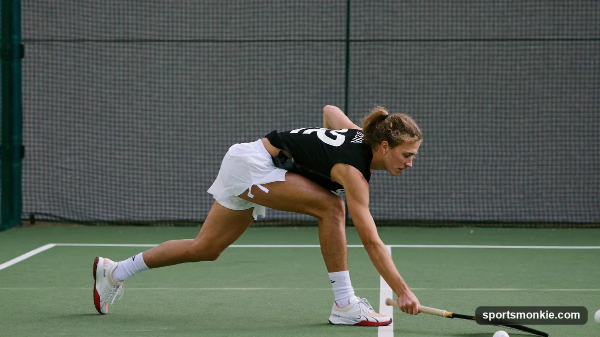 Two players in a pickleball singles rally on a full court