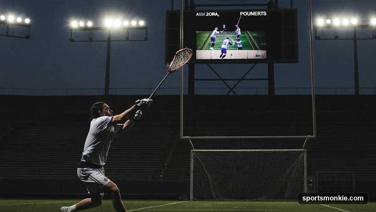 Professional field lacrosse player in motion during a Premier Lacrosse League game