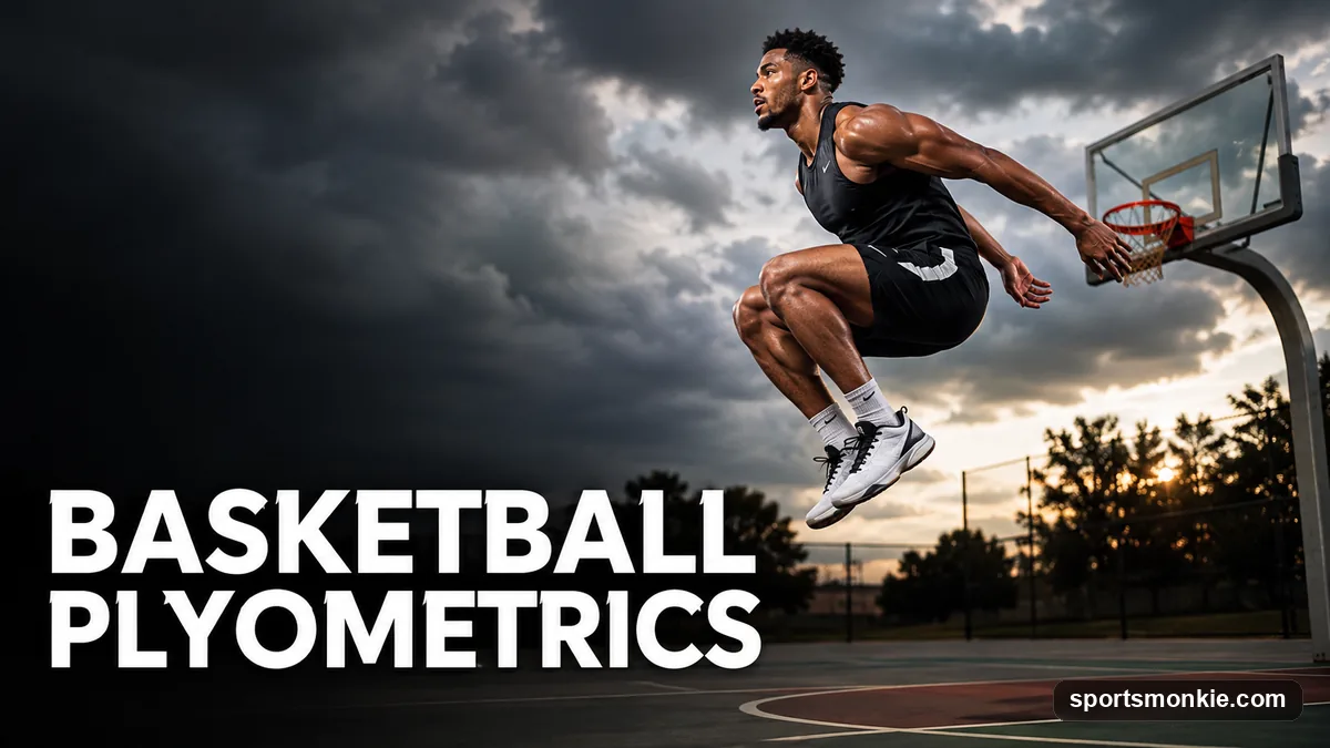 A basketball player performing an explosive box jump during a plyometric training session