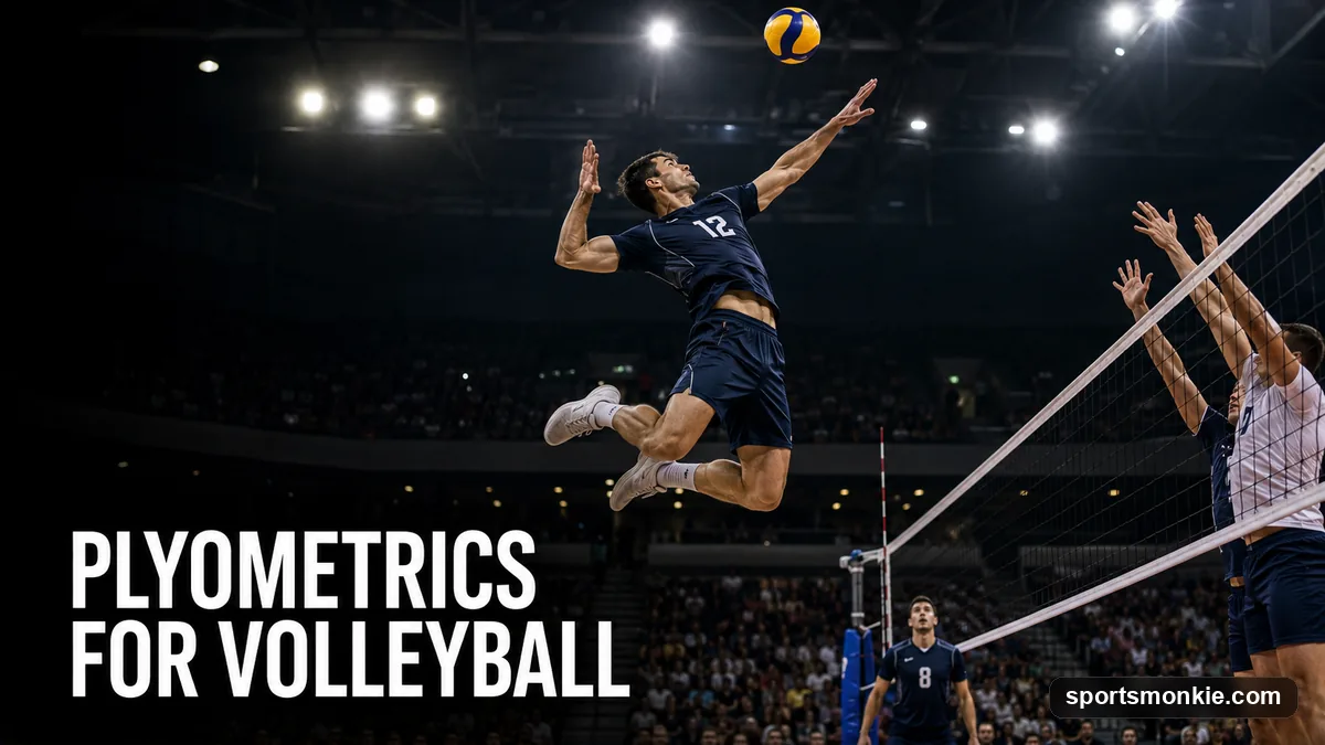 A volleyball player mid-air during an approach-jump attack, arm cocked to hit
