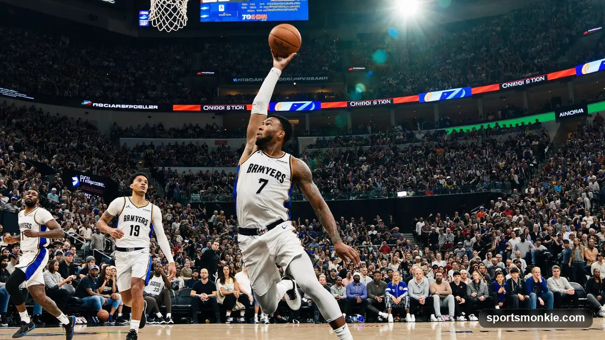 NBA center blocking a shot at the rim during a game