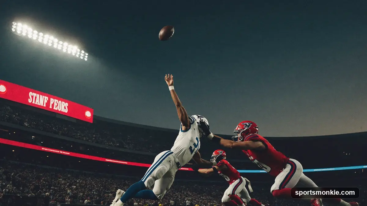 A defender flagged for illegal contact on a quarterback in the act of throwing