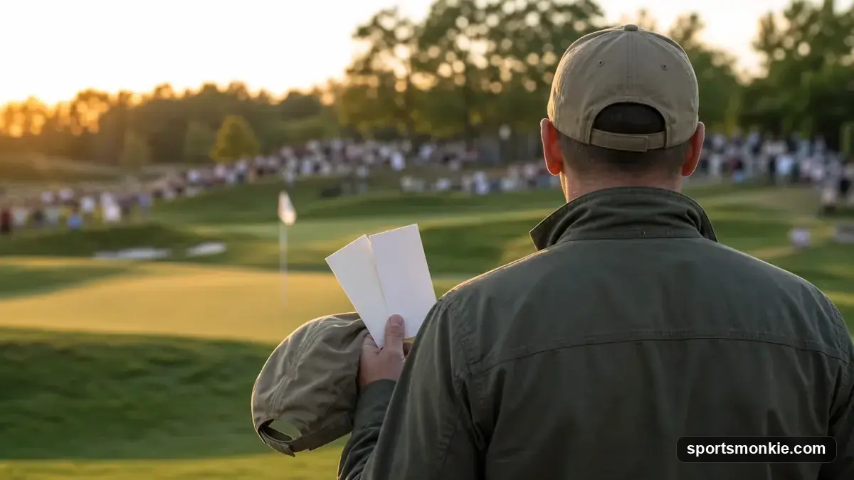 US military service member and guest walking through the gallery ropes at a Ryder Cup golf course