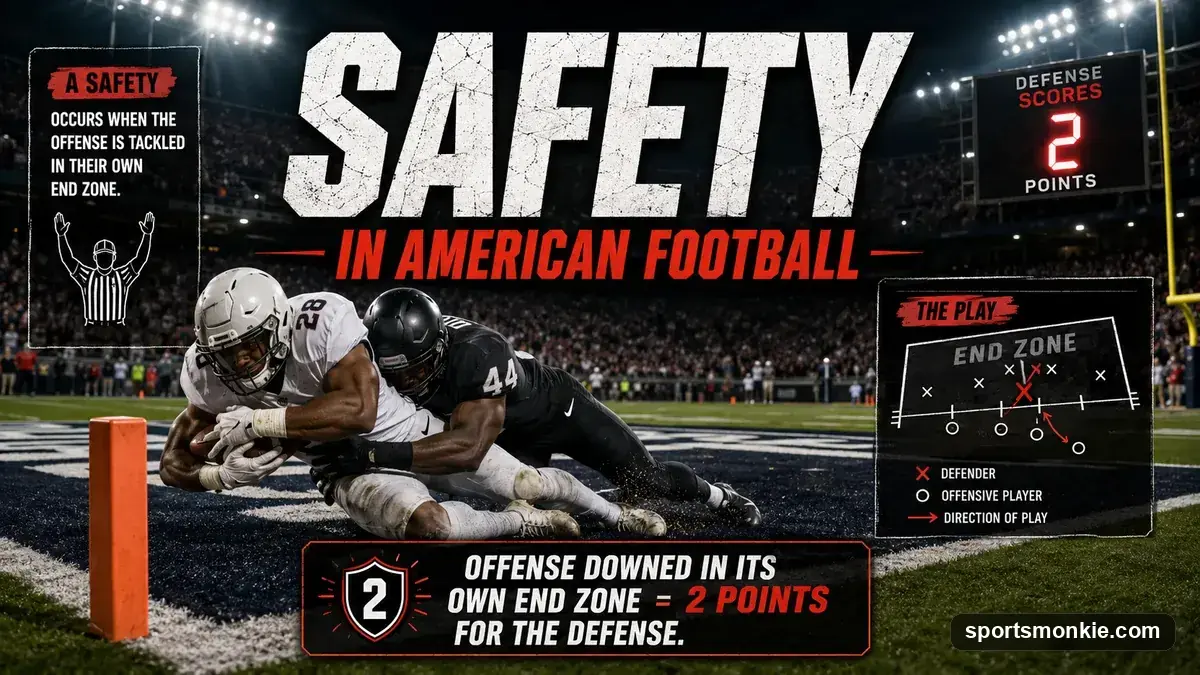 A ball carrier being tackled inside his own end zone for a safety