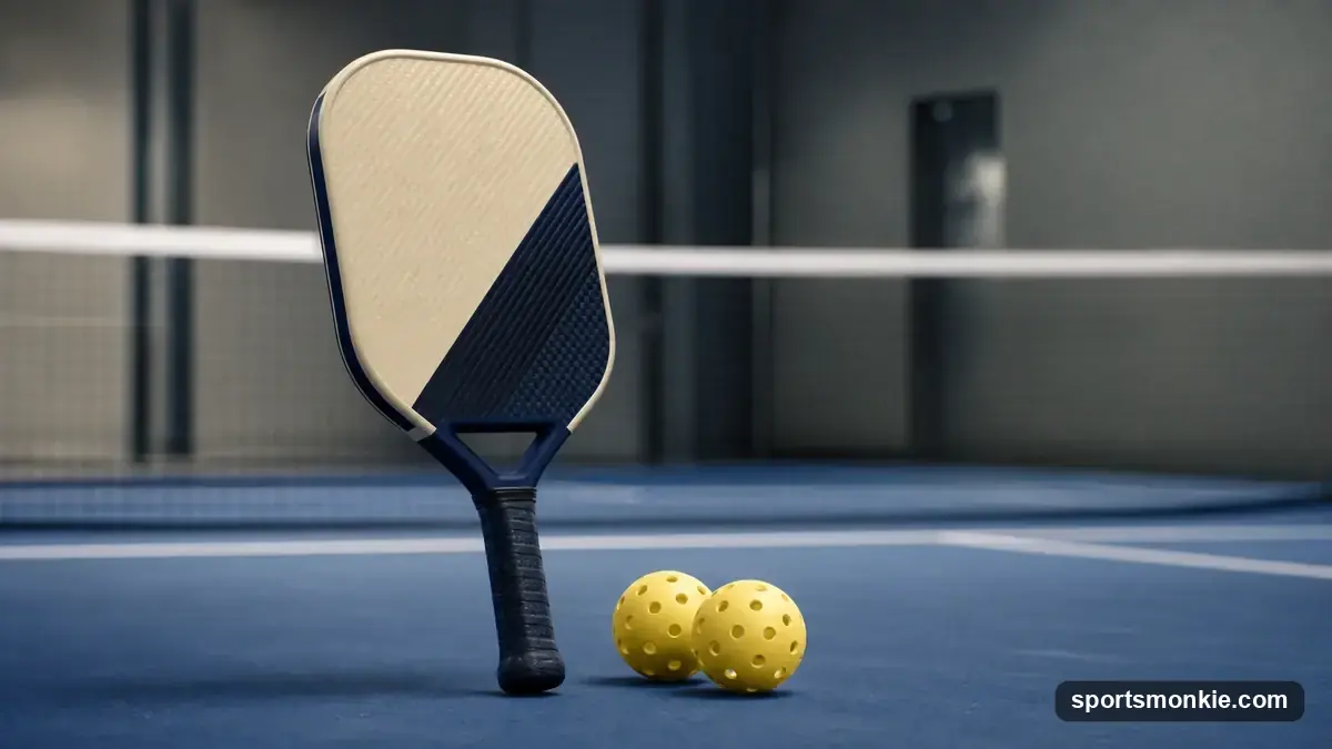 Selkirk Vanguard, Amped, and Luxx pickleball paddles lined up on a pickleball court