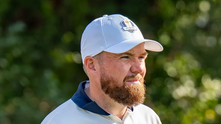File photo of Shane Lowry in Europe colours at the 2025 Ryder Cup at Bethpage Black, taken on 23 September 2025. It does not show TGL or Boston Common Golf. The 16:9 cropped derivative is offered under the same CC BY-SA 4.0 licence.