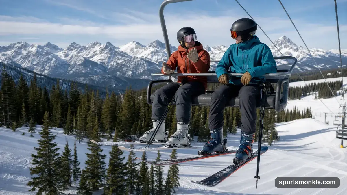A skier flexing forward in ski boots on a slope, illustrating how boot cuff stiffness and flex rating work