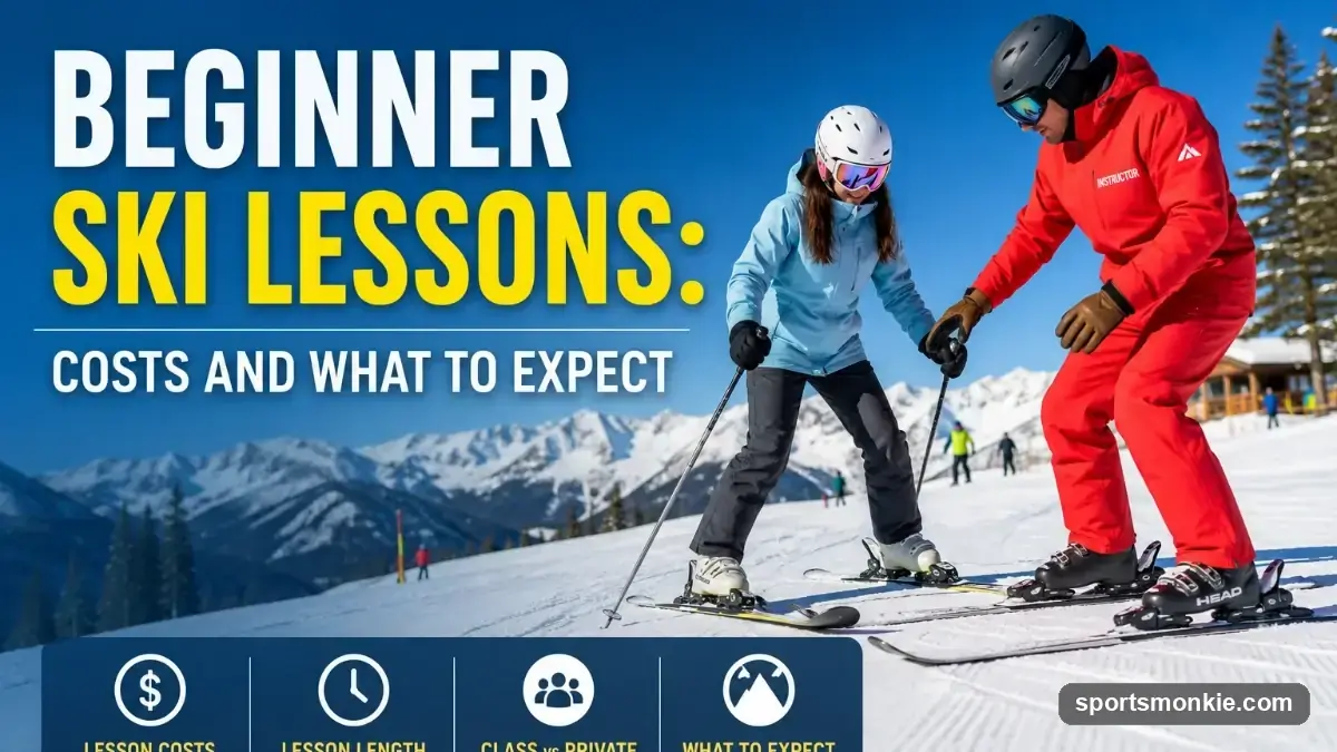 Beginner skier in a group ski lesson practising the wedge stop on a gentle green run