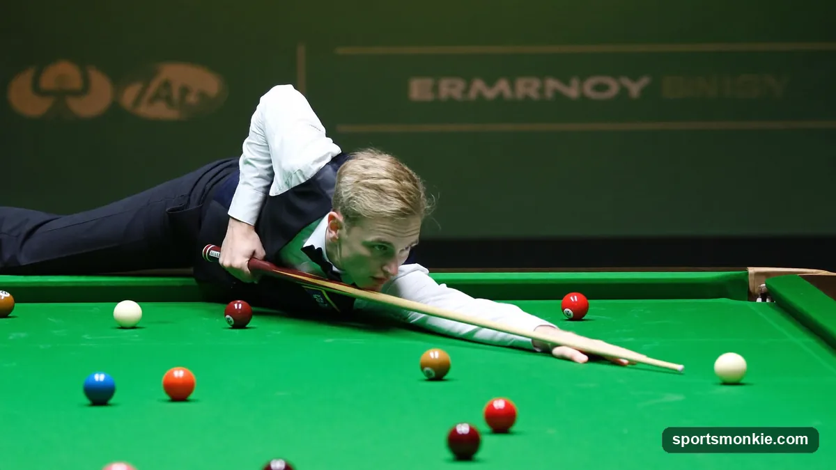 Snooker table set up with 15 reds racked and the six colours on their spots