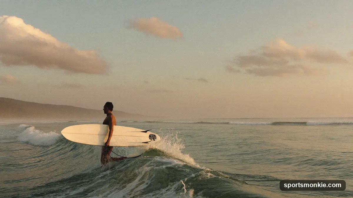 Beginner surfer carrying a foam soft-top surfboard toward the ocean