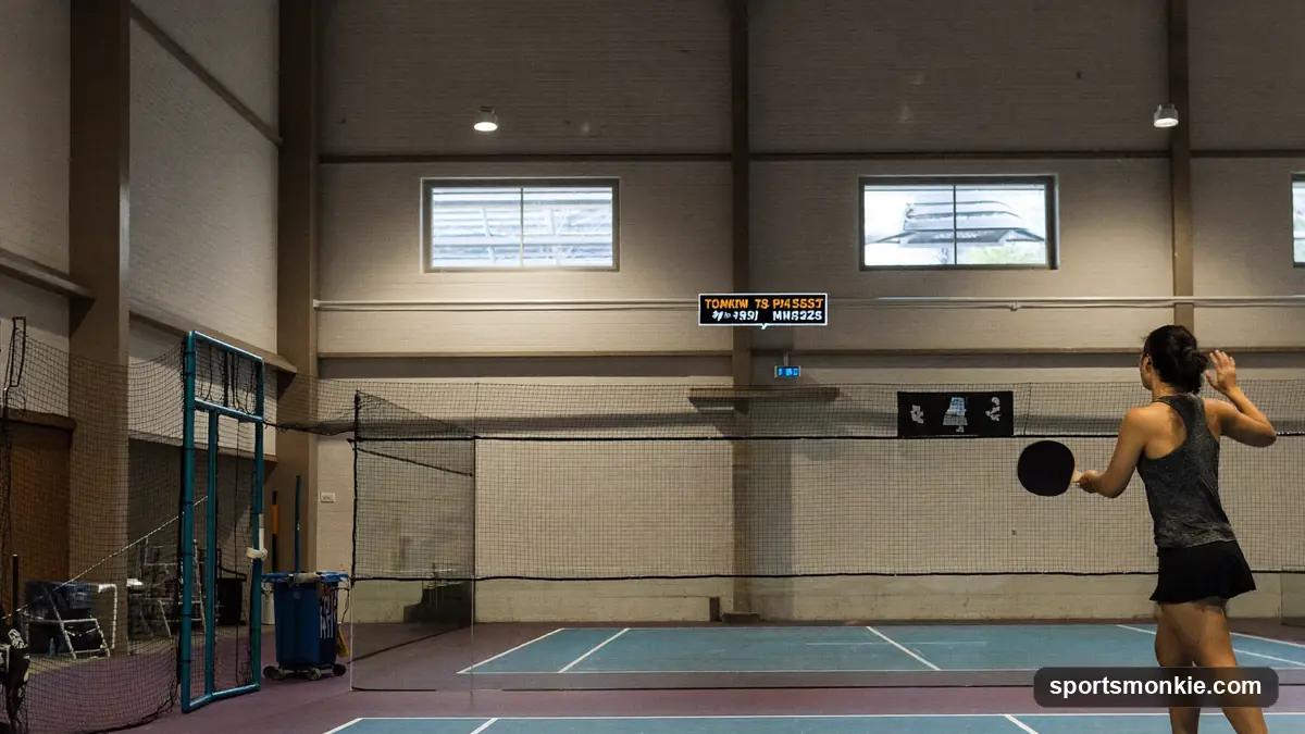 Table tennis player tossing the ball upward from an open palm to serve