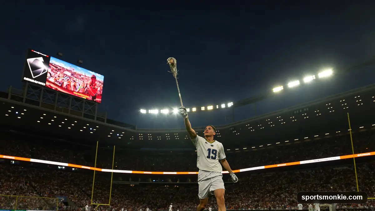 Lacrosse trophy on a pedestal representing college lacrosse's top individual honor