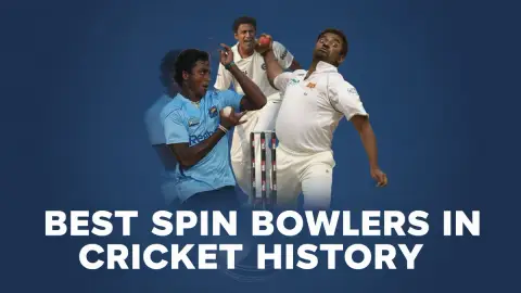 Composite of Test cricket's greatest spin bowlers in their delivery strides