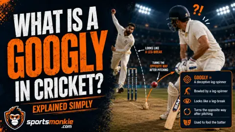 A leg-spin bowler delivering a googly as the ball turns back into the batter