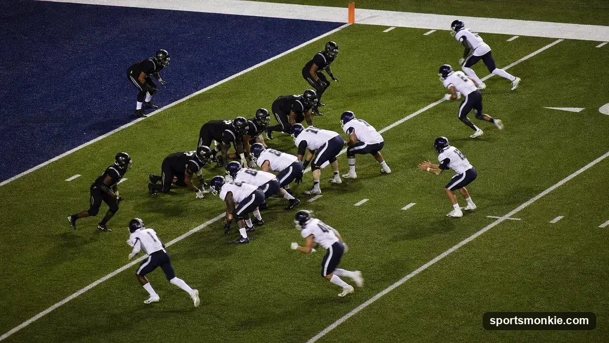 An American football team lining up at the 2-yard line for a two-point conversion attempt