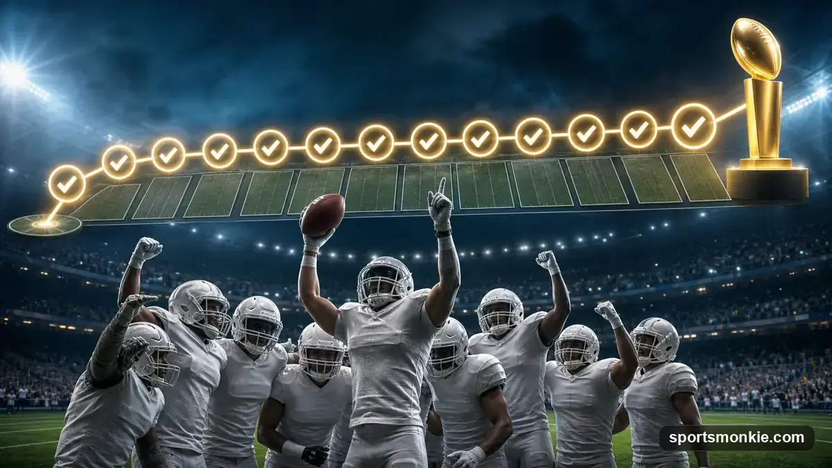 Football scoreboard showing an undefeated record, representing a perfect-season NFL roster game