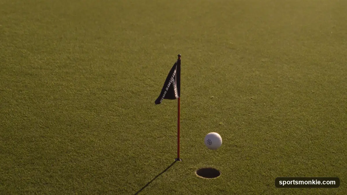 Golf ball dropping into the cup on a green with the flagstick nearby