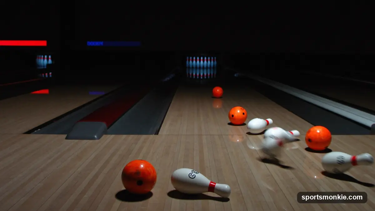 A bowling ball crossing over the head pin to the opposite pocket for a Brooklyn strike