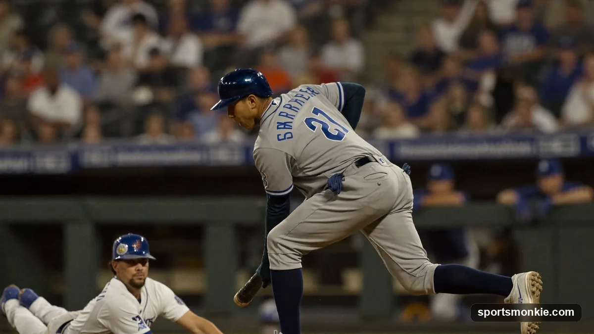 Infielder stepping on second base to complete a force out on a baserunner in a baseball game