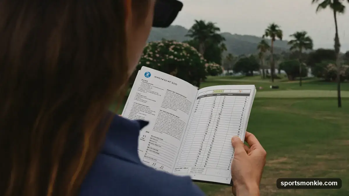 A golfer reading a scorecard on a par-72 course to judge whether the round is a good golf score