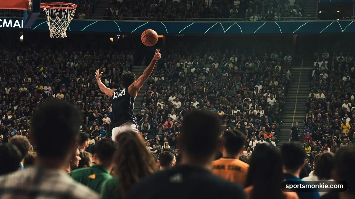 A basketball player rising for a deep contested jump shot during a hot shooting streak