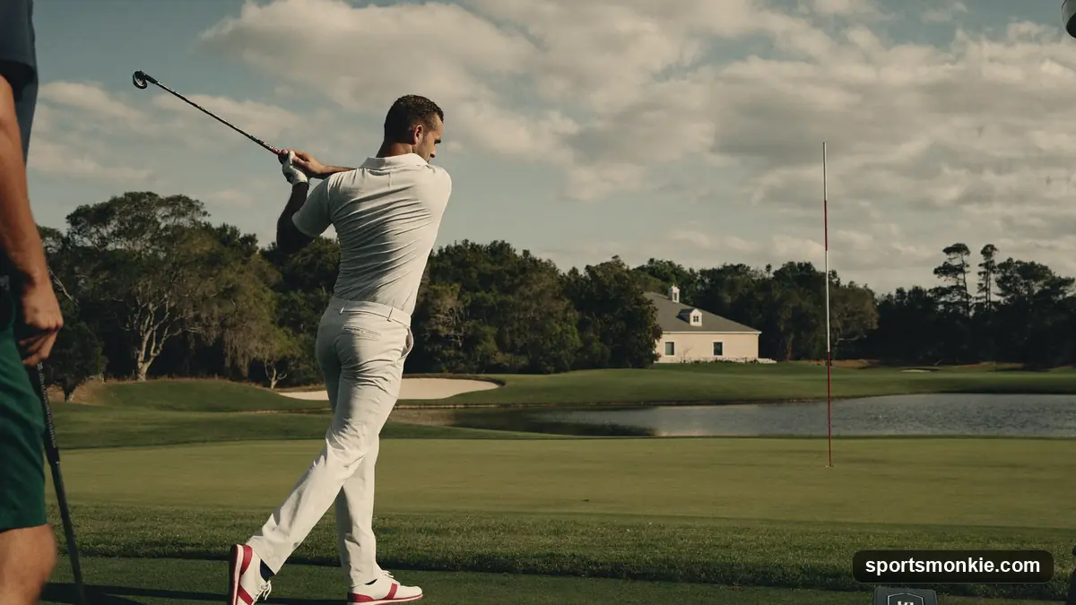 Golfer teeing up a second ball after a wayward tee shot on a golf course