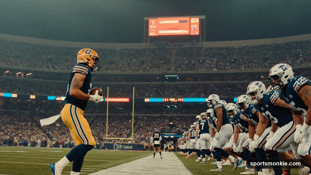 Quarterback reading the defense at the mesh point on a run-pass option play