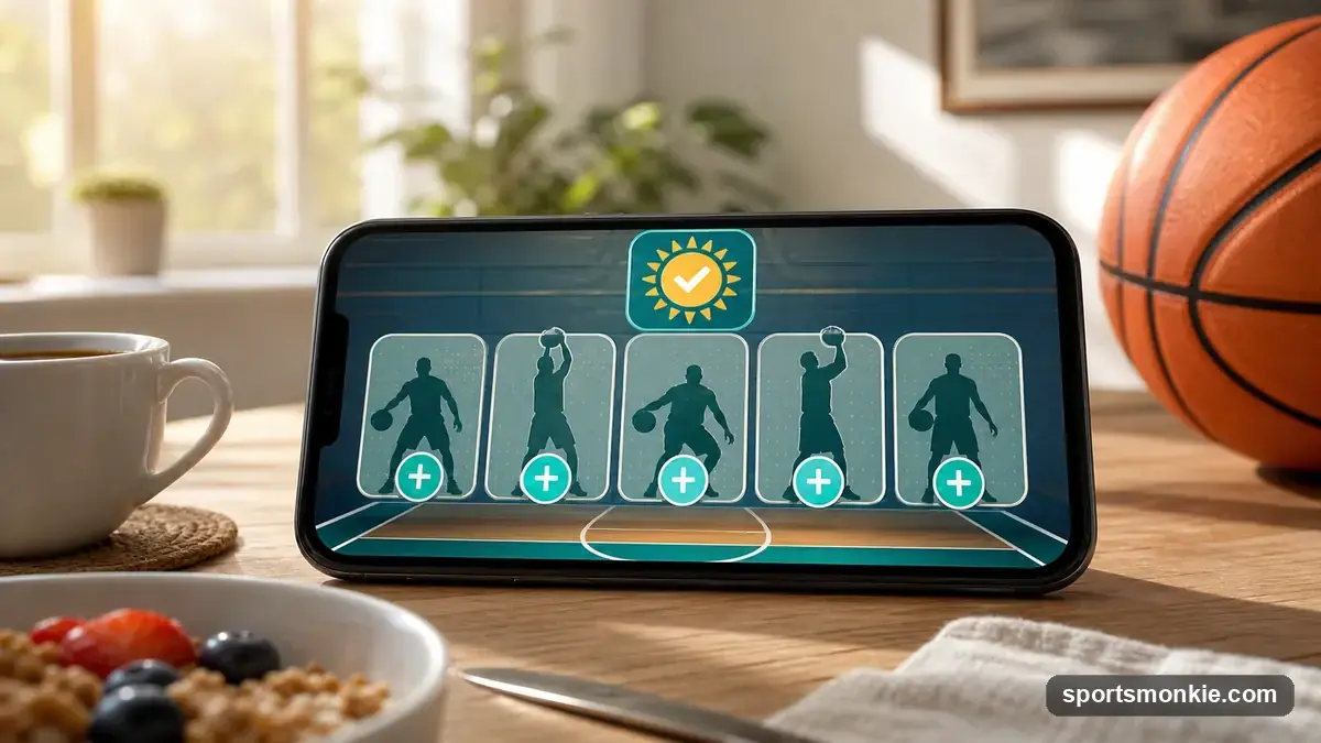 Basketball scoreboard with a calendar overlay representing a daily draft challenge