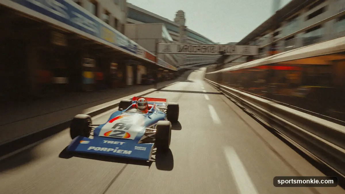 IndyCar driver's hand on the steering wheel pressing the push-to-pass button during a road course race