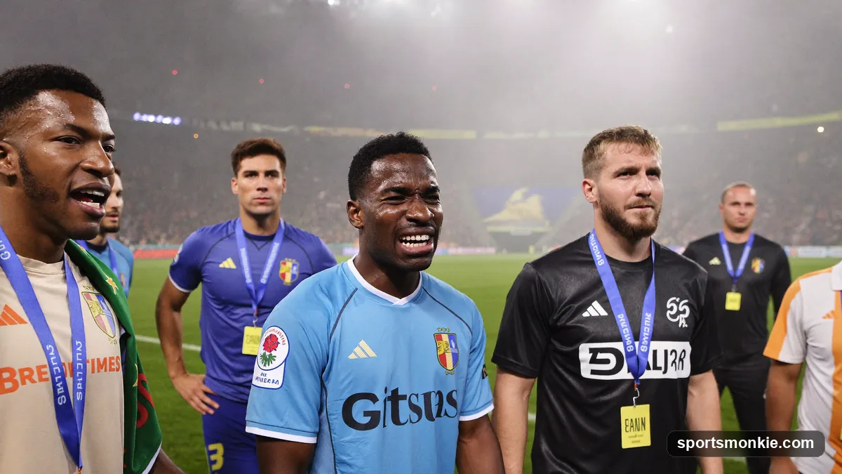Dejected soccer players after their team is relegated at the end of a season