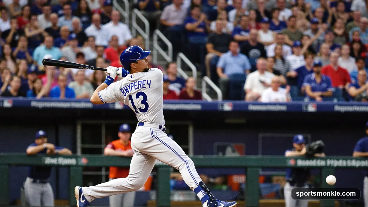Baseball hitter driving an extra-base hit, illustrating slugging percentage (SLG)