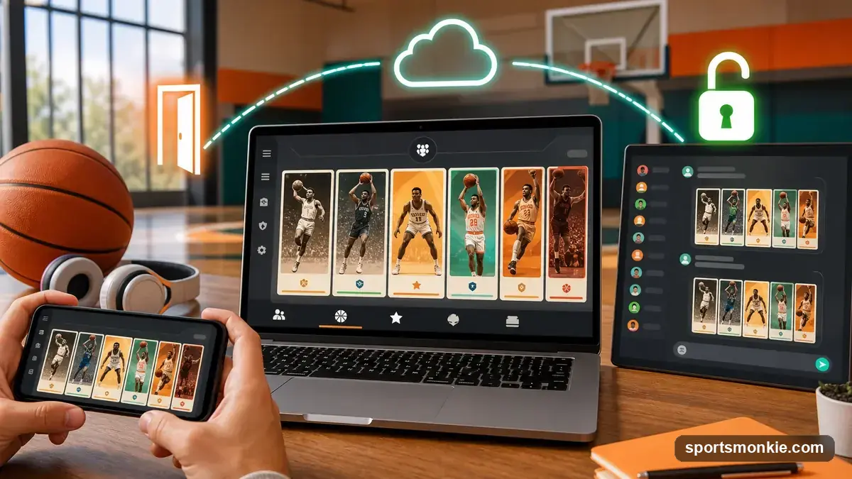Laptop and phone browser windows showing a basketball game, representing cross-platform browser access