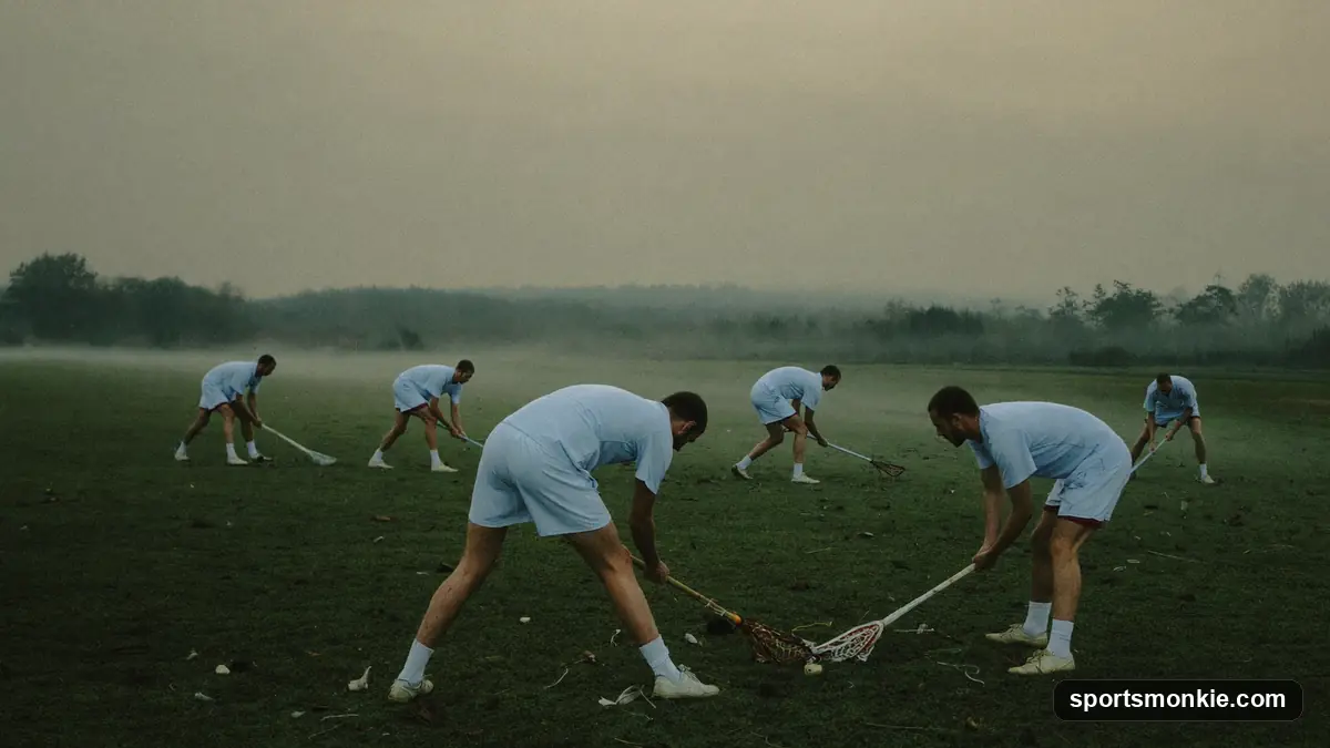 Traditional wooden lacrosse stick resting on grass evoking the game's Indigenous origins