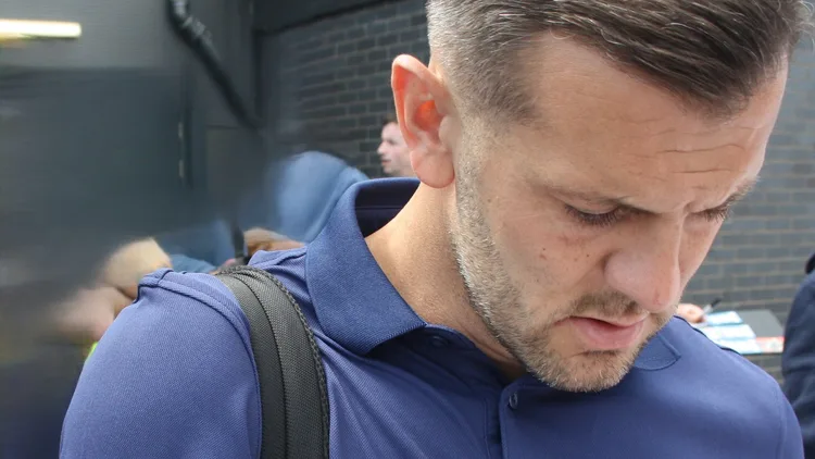 File photo from July 18, 2026: Jack Wilshere in a Luton Town polo shirt before Barnet vs Luton Town, during his time as Luton manager. It does not show Tuesday's match against Barnsley or the handshake incident.